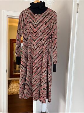 Sfizio Italy Turtleneck Zig Jersey Cotton Blend  long sleeve Sweater Dress Size: